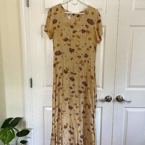 Vintage Laura Ashley Butter Yellow Floral Maxi Dress